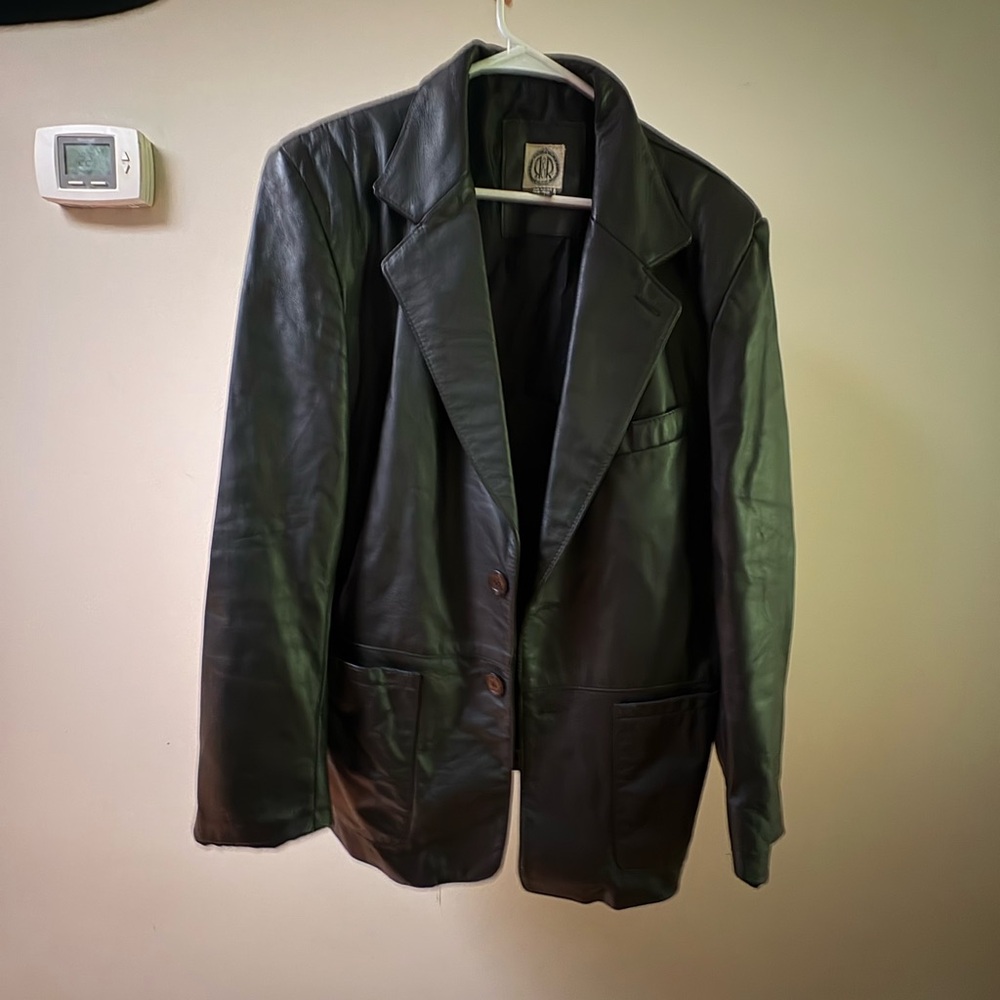 Oversized Black Leather Blazer Jacket